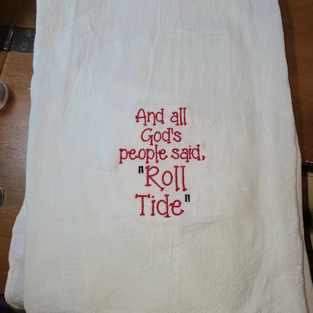 Embroidered 'Roll Tide' White Cotton Towel